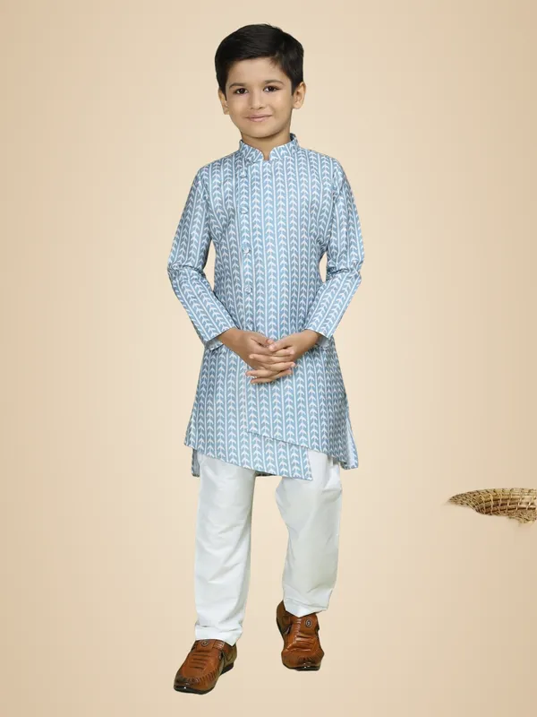 Blue_Cotton_Full_Sleeve_Regular_Fit_Printed_Blue_Kurta_Churidar_Set_For_Boy