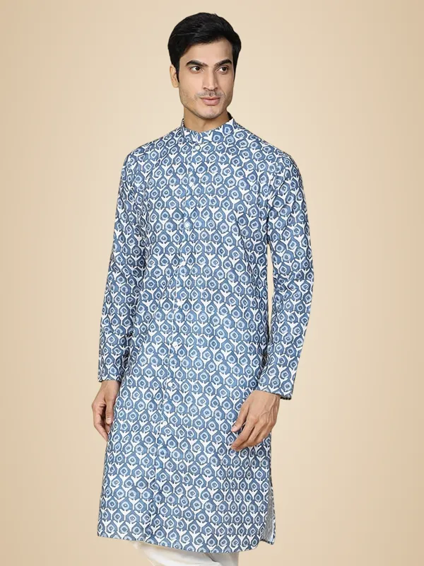 Blue_Cotton_Full_Sleeve_Regular_Fit_Printed_Kurta_For_Men
