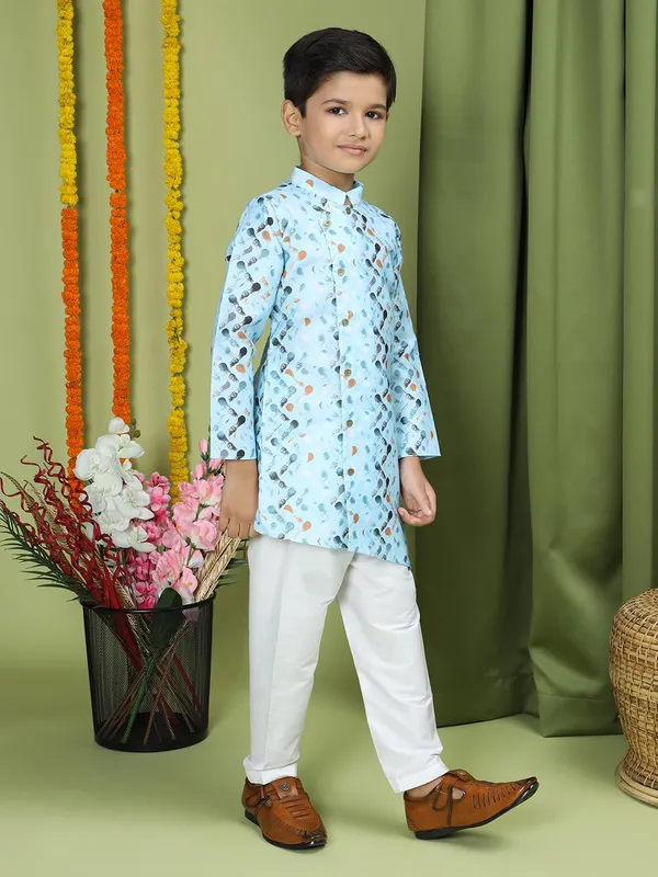 Blue_Cotton_Full_Sleeve_Regular_Fit_Printed_Blue_Kurta_Churidar_Set_For_Boy