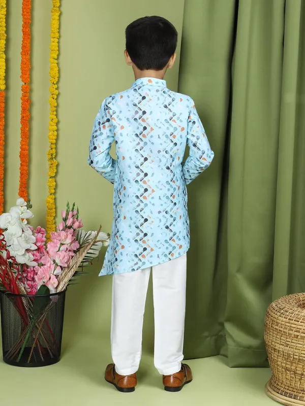 Blue_Cotton_Full_Sleeve_Regular_Fit_Printed_Blue_Kurta_Churidar_Set_For_Boy