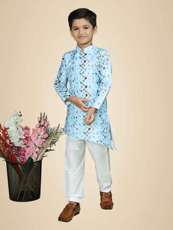 Blue_Cotton_Full_Sleeve_Regular_Fit_Printed_Blue_Kurta_Churidar_Set_For_Boy