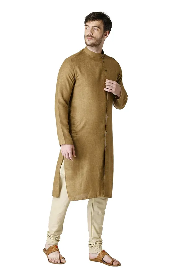 Mustard_Cotton_Full_Sleeve_Regular_Plain_Kurta_For_Men