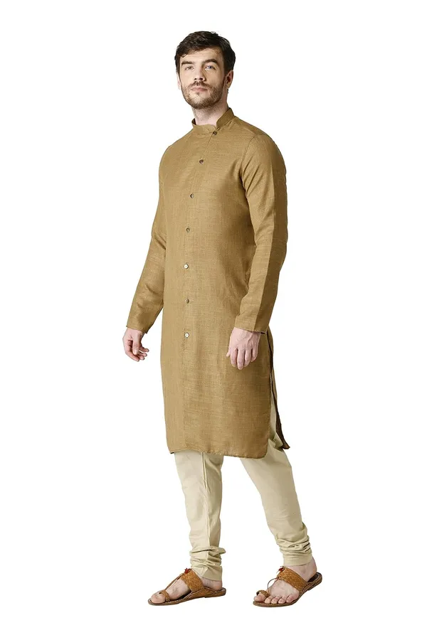 Mustard_Cotton_Full_Sleeve_Regular_Plain_Kurta_For_Men
