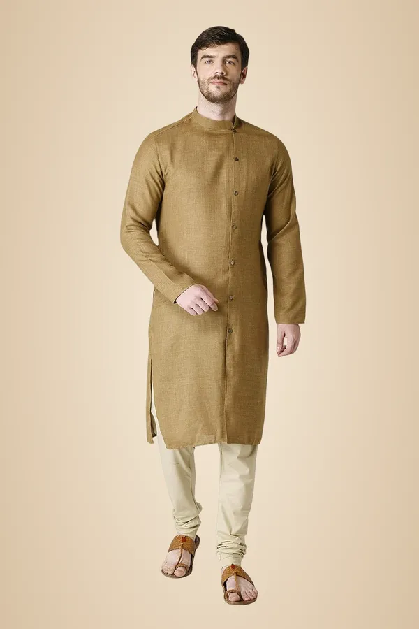 Mustard_Cotton_Full_Sleeve_Regular_Plain_Kurta_For_Men