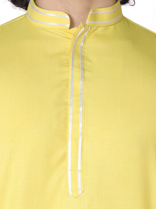 Yellow_Cotton_Full_Sleeve_Regular_Fit_Plain_Kurta_For_Men