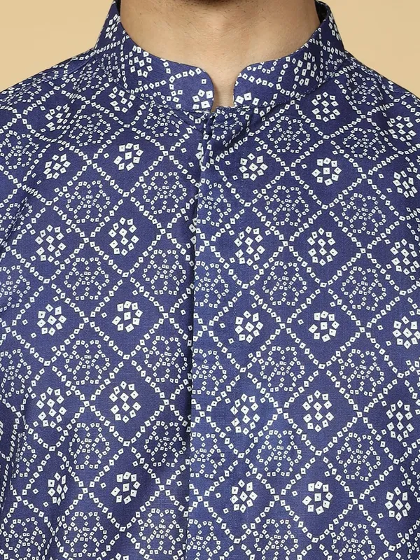 Blue_Cotton_Full_Sleeves_Regular_Printed_Kurta_Set_For_Men