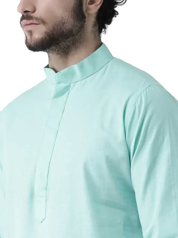 Green_Cotton_Green_Full_Sleeves_Regular_Plain_Kurta_Churidar_Set_For_Men