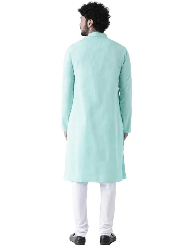 Green_Cotton_Green_Full_Sleeves_Regular_Plain_Kurta_Churidar_Set_For_Men