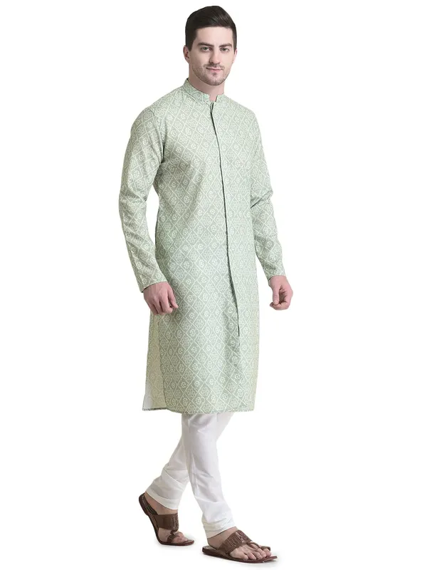 Green_Cotton_Full_Sleeve_Regular_Fit_Printed_Kurta_For_Men