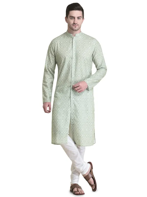 Green_Cotton_Full_Sleeve_Regular_Fit_Printed_Kurta_For_Men