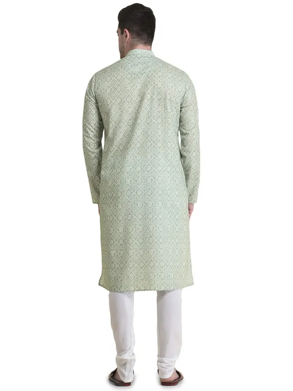 Green_Cotton_Full_Sleeve_Regular_Fit_Printed_Kurta_For_Men