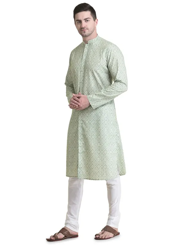 Green_Cotton_Full_Sleeve_Regular_Fit_Printed_Kurta_For_Men