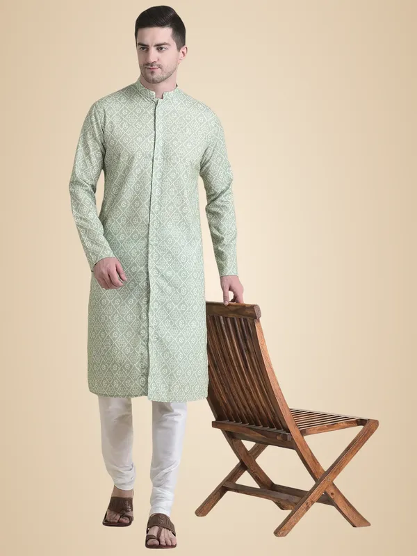 Green_Cotton_Full_Sleeve_Regular_Fit_Printed_Kurta_For_Men