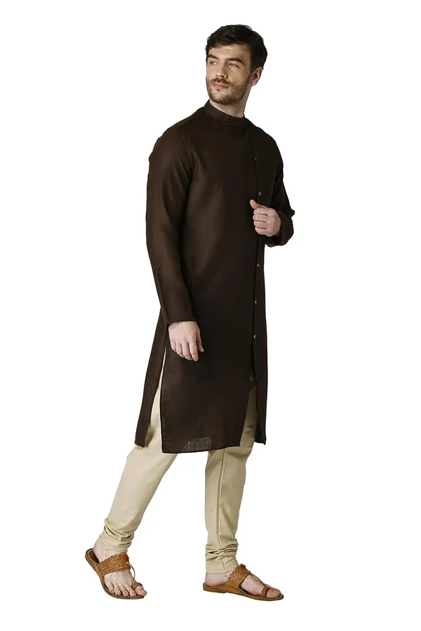 Coffee_Cotton_Full_Sleeve_Regular_Plain_Kurta_For_Men