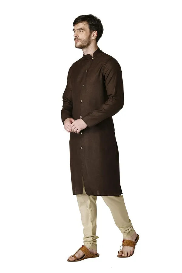 Coffee_Cotton_Full_Sleeve_Regular_Plain_Kurta_For_Men