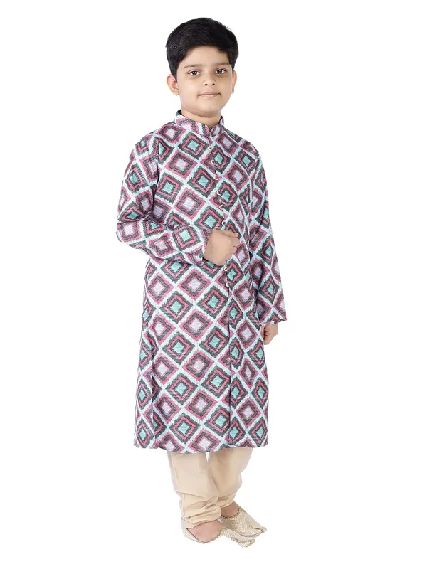 Green_Cotton_Full_Sleeve_Regular_Fit_Printed_Kurta_Churidar_For_Kids