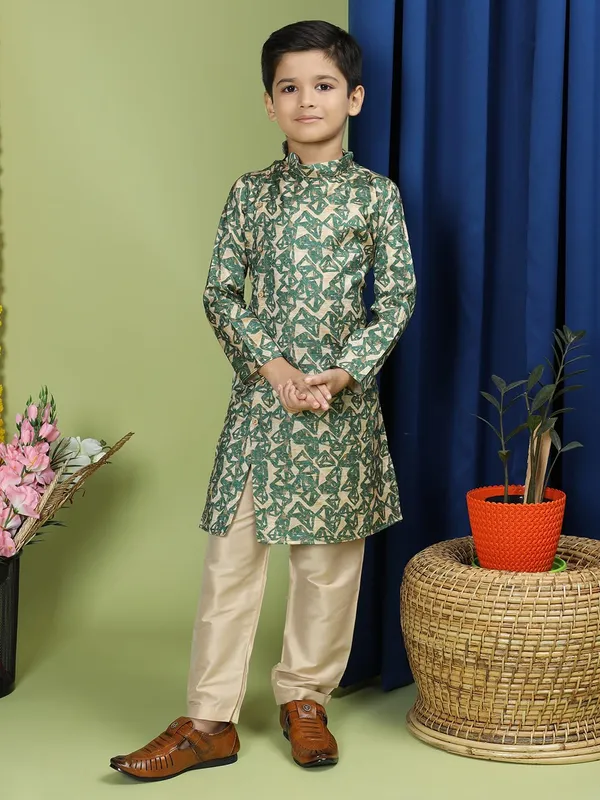 Green_Cotton_Full_Sleeve_Regular_Fit_Printed_Green_Kurta_For_Boy