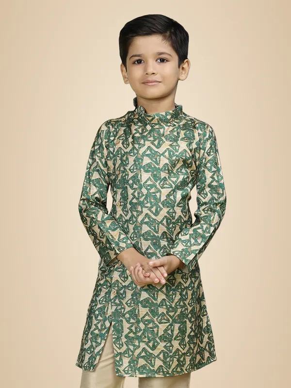 Green_Cotton_Full_Sleeve_Regular_Fit_Printed_Green_Kurta_For_Boy
