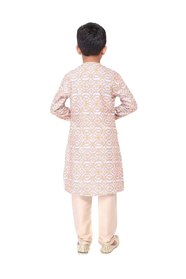 White_Cotton_Grey_Full_Sleeve_Regular_Fit_Printed_Kurta_Churidar_For_Kids