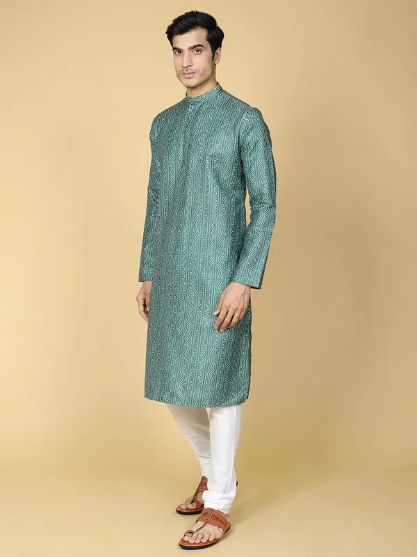 Green_Cotton_Full_Sleeve_Regular_Fit_Printed_Kurta_For_Men
