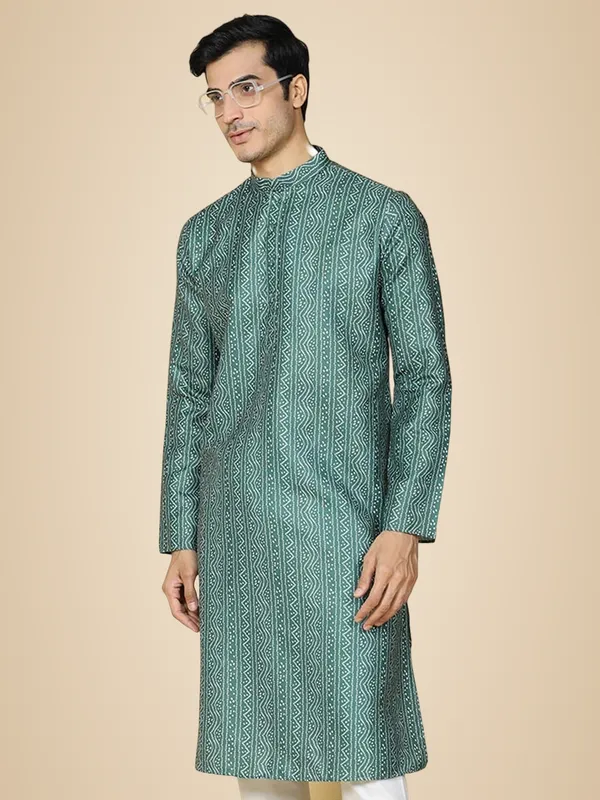 Green_Cotton_Full_Sleeve_Regular_Fit_Printed_Kurta_For_Men