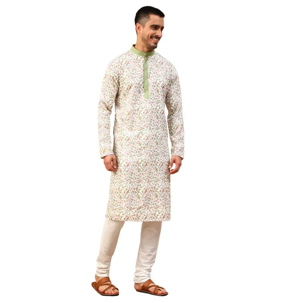 Beige_Cream_Cotton_Full_Sleeve_Regular_Fit_Printed_Kurta_For_Men