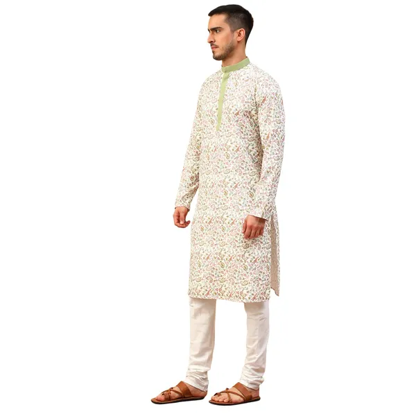 Beige_Cream_Cotton_Full_Sleeve_Regular_Fit_Printed_Kurta_For_Men