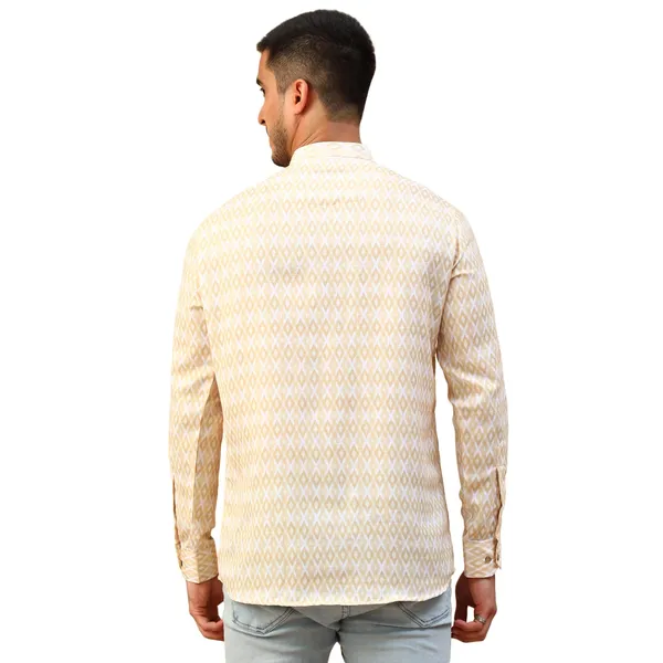Yellow_Cotton_Full_Sleeve_Regular_Fit_Printed_Short_Kurta_For_Men
