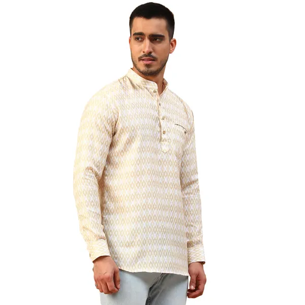 Yellow_Cotton_Full_Sleeve_Regular_Fit_Printed_Short_Kurta_For_Men