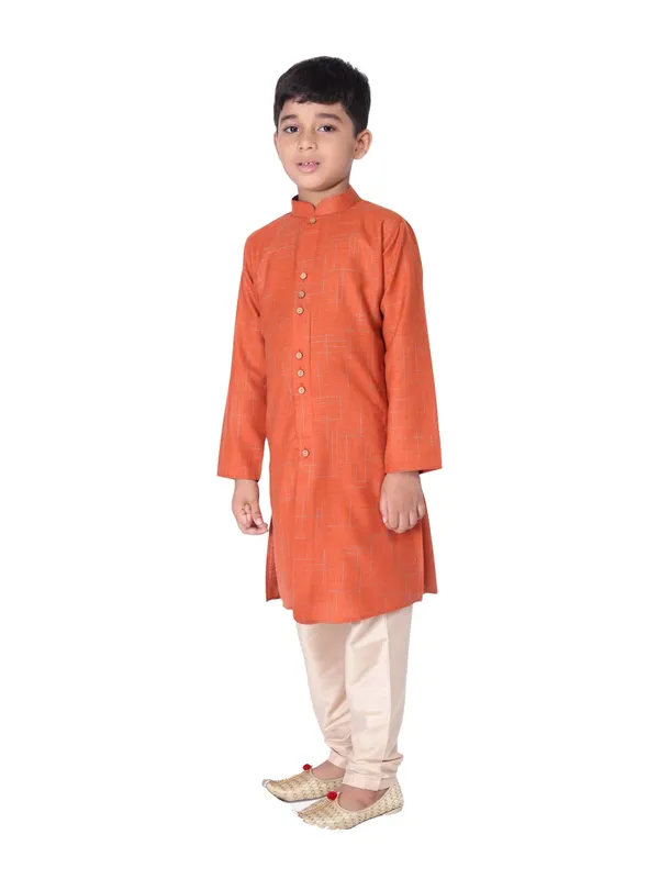Orange_Cotton_Full_Sleeve_Regular_Fit_Printed_Kurta_Churidar_For_Kids