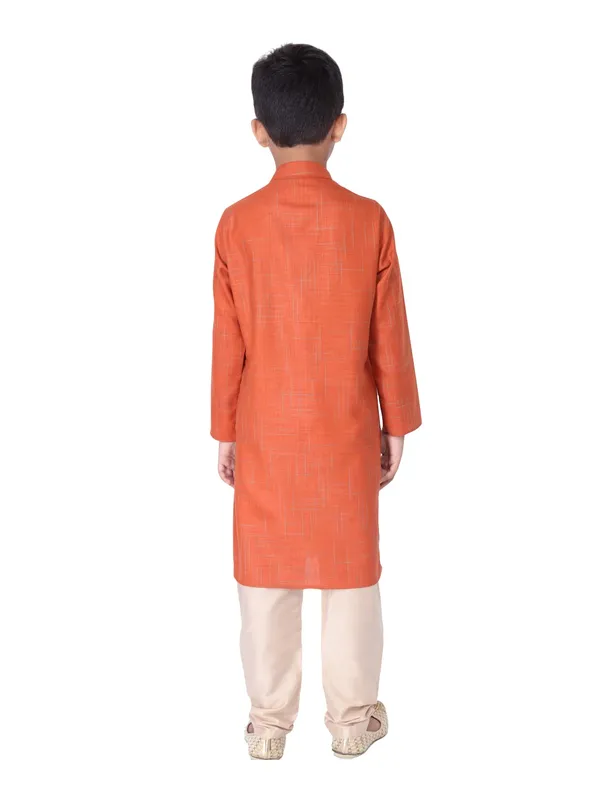 Orange_Cotton_Full_Sleeve_Regular_Fit_Printed_Kurta_Churidar_For_Kids
