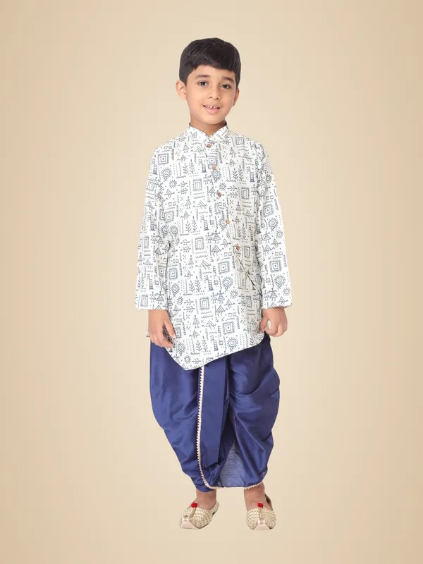 Blue_Cotton_Full_Sleeve_Regular_Fit_Printed_Kurta_Dhoti_Set_For_Kids
