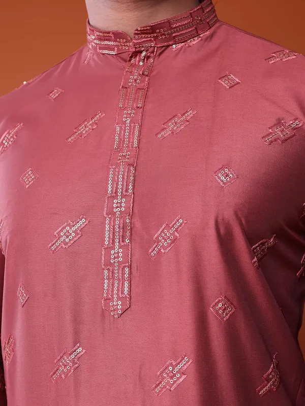 Orange_&_Beige_Cotton_Embroidery_Full_Sleeves_Regular_Kurta_Set_For_Men