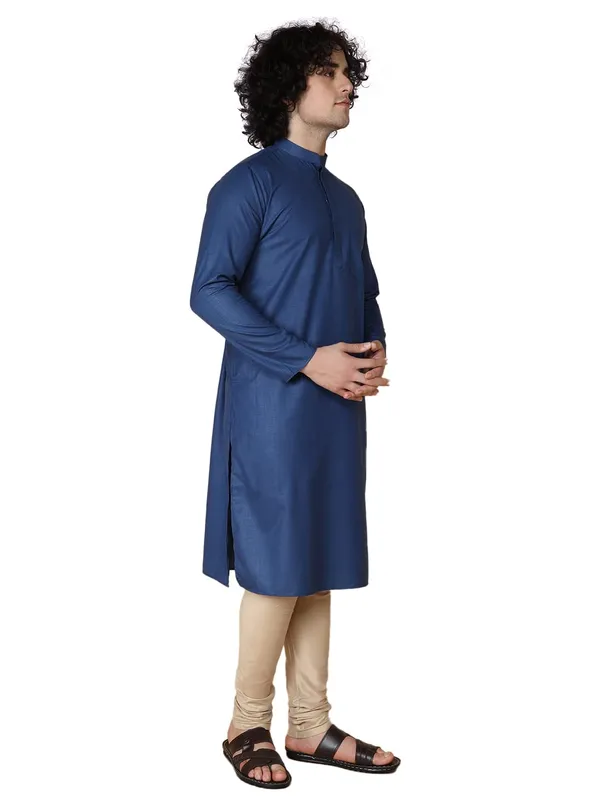 Blue_Cotton_Full_Sleeve_Regular_Embroidery_Kurta_Churidar_Set_For_Men