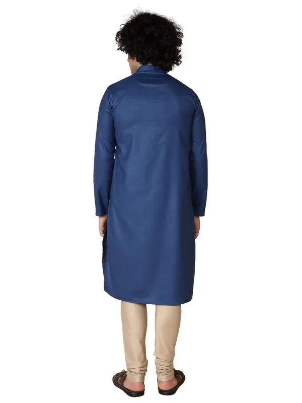 Blue_Cotton_Full_Sleeve_Regular_Embroidery_Kurta_Churidar_Set_For_Men