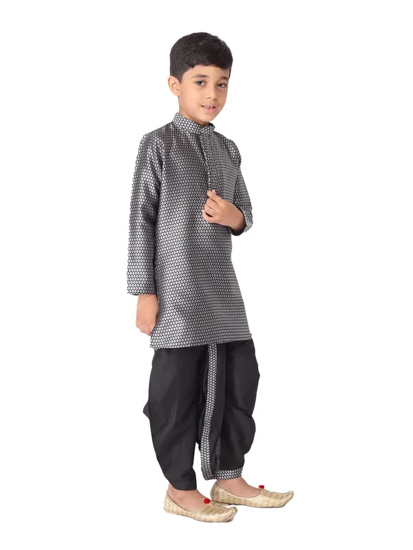Grey_Jacquard_Full_Sleeve_Regular_Fit_Printed_Kurta_Dhoti_Set_For_Kids