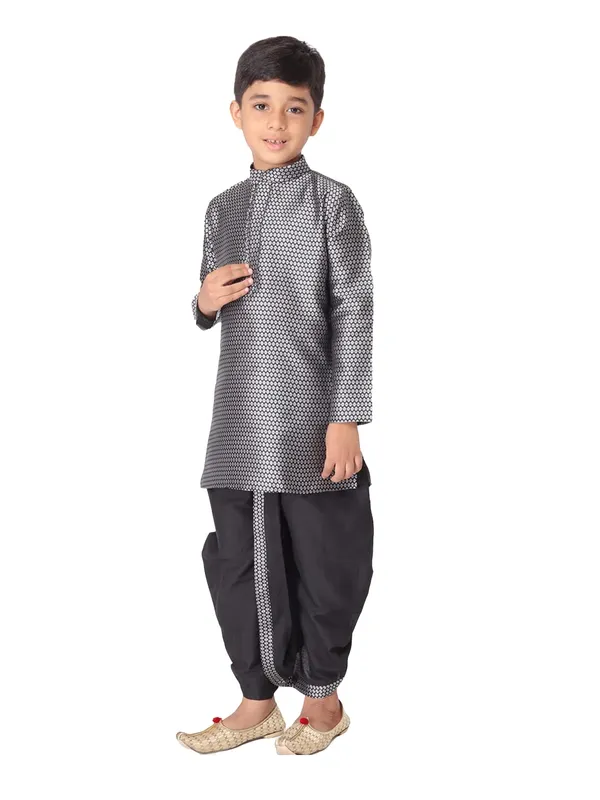 Grey_Jacquard_Full_Sleeve_Regular_Fit_Printed_Kurta_Dhoti_Set_For_Kids