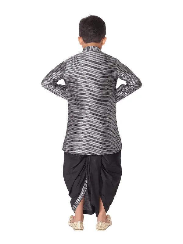 Grey_Jacquard_Full_Sleeve_Regular_Fit_Printed_Kurta_Dhoti_Set_For_Kids