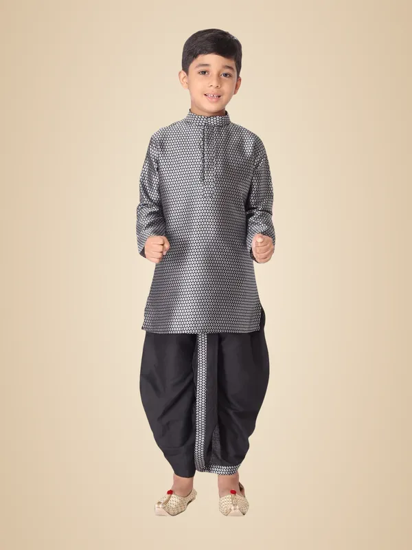 Grey_Jacquard_Full_Sleeve_Regular_Fit_Printed_Kurta_Dhoti_Set_For_Kids