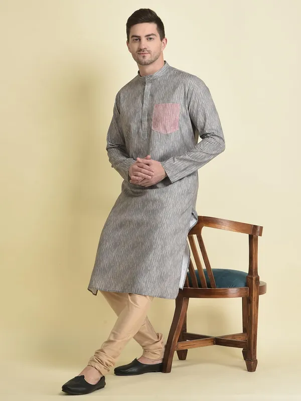 Grey_Cotton_Full_Sleeve_Regular_Fit_Printed_Kurta_For_Men