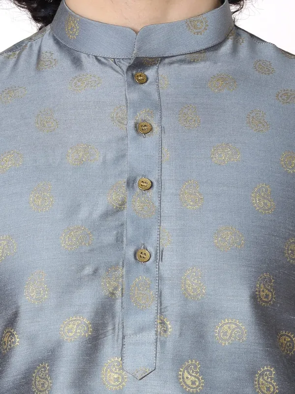 Grey_Cotton_Full_Sleeve_Regular_Fit_Printed_Kurta_For_Men
