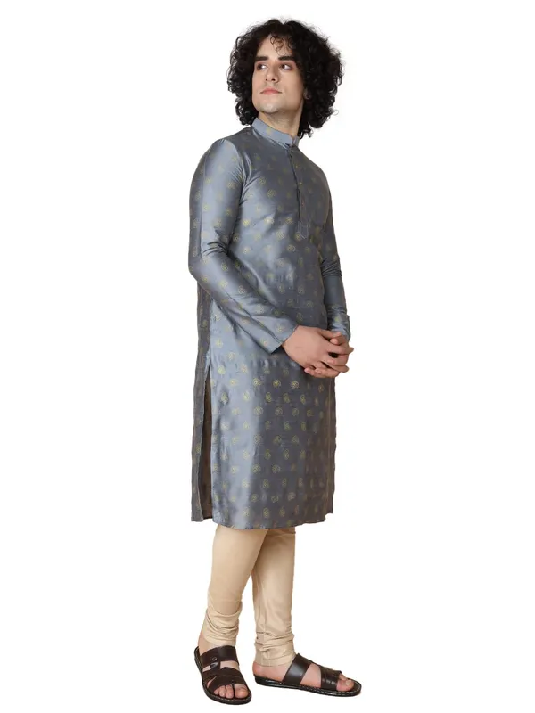 Grey_Cotton_Full_Sleeve_Regular_Fit_Printed_Kurta_For_Men