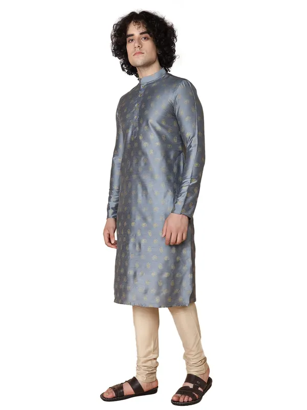 Grey_Cotton_Full_Sleeve_Regular_Fit_Printed_Kurta_For_Men