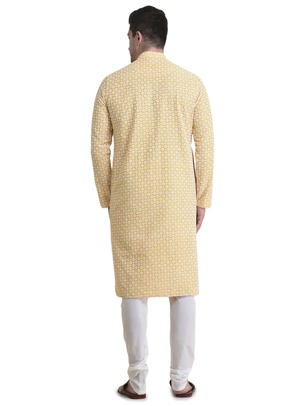 Yellow_Cotton_Full_Sleeve_Regular_Fit_Chikankari_Embroidery_Kurta_For_Men