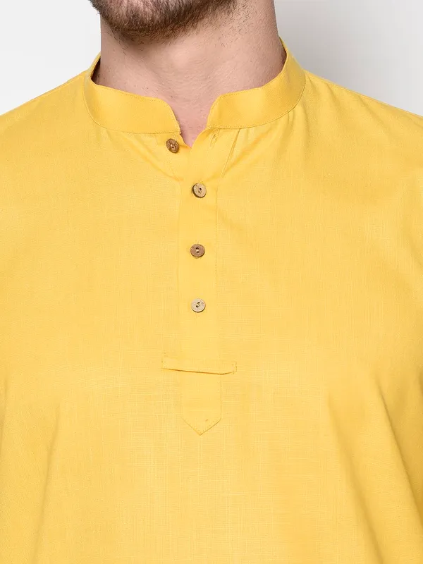 Yellow_Full_Sleeve_Regular_Plain_Kurta_For_Men