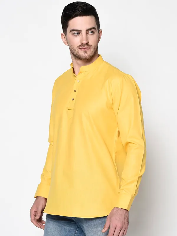 Yellow_Full_Sleeve_Regular_Plain_Kurta_For_Men