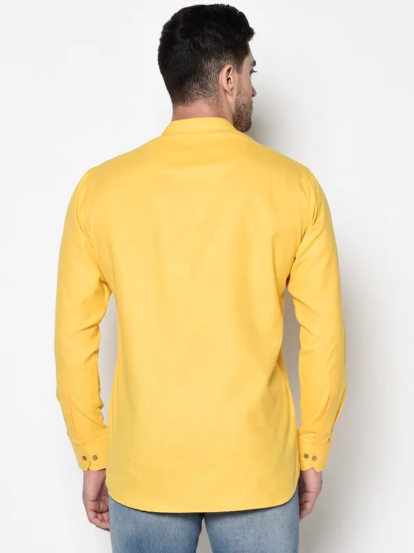 Yellow_Full_Sleeve_Regular_Plain_Kurta_For_Men