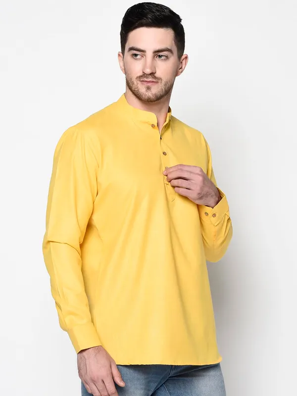 Yellow_Full_Sleeve_Regular_Plain_Kurta_For_Men