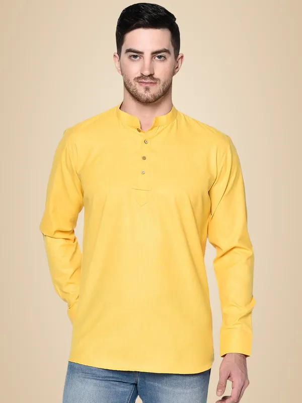 Yellow_Full_Sleeve_Regular_Plain_Kurta_For_Men