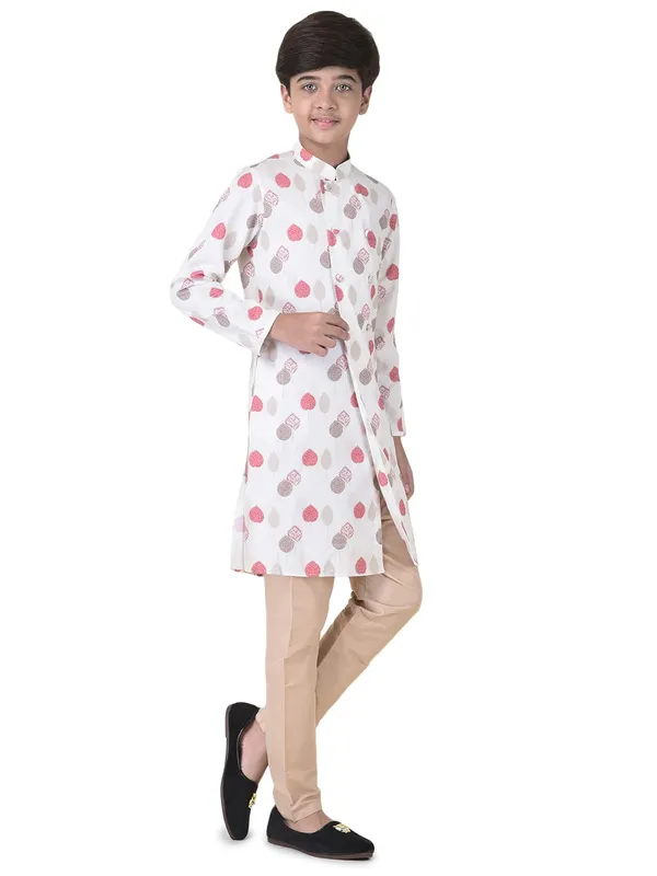 White_Cotton_Cream_Full_Sleeve_Regular_Printed_Kurta_For_Kids